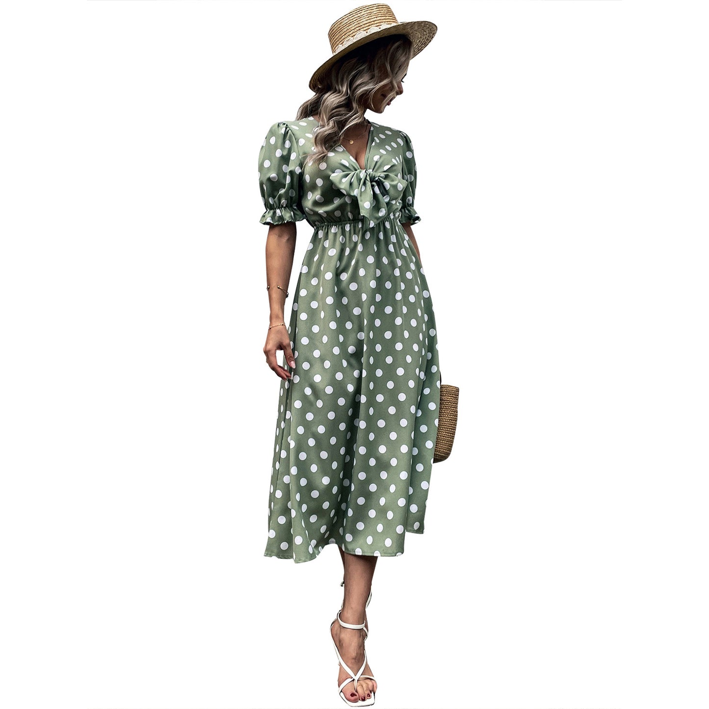 Robe midi femme avec détails noués et design à pois Chic und Stil