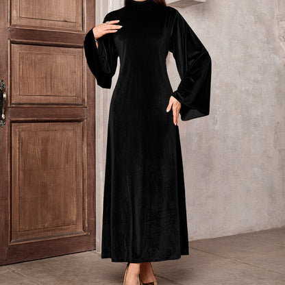 Robe maxi cintrée pour femmes en velours luxueux avec des manches volumineuses Chic und Stil