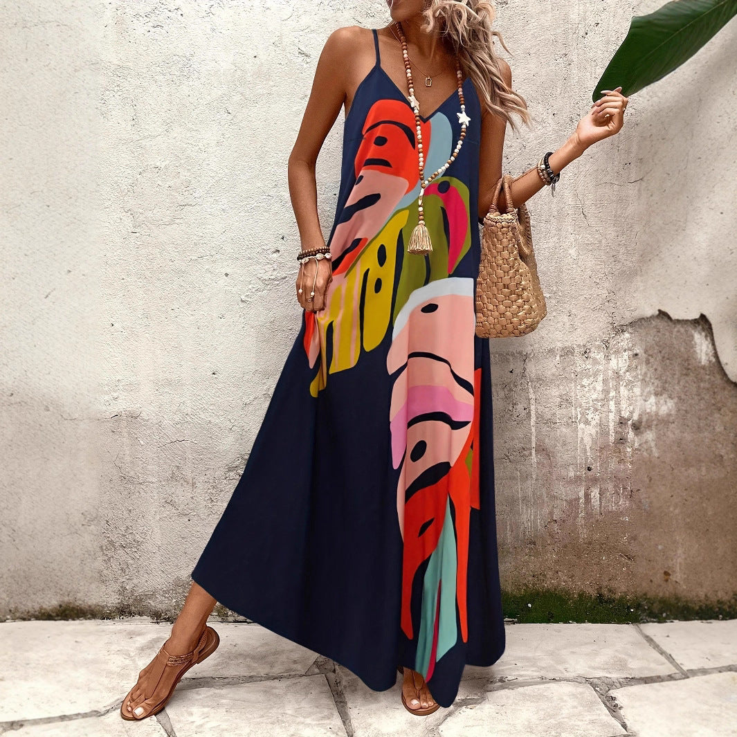 Robe maxi femme avec motif de feuille créatif Chic und Stil