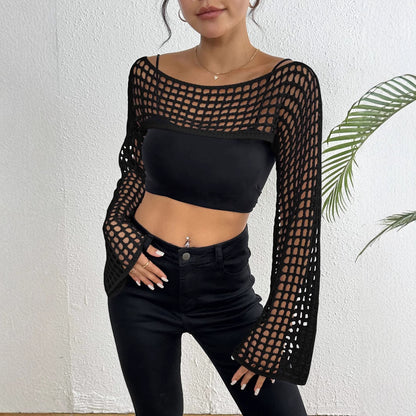 Dames Chic Crochet-Mesh-Crop-Top Chic und Stil