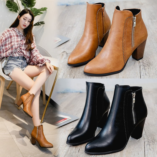 Bottes élégantes pour femmes avec fermeture éclair tendance et talon bloc confortable Chic und Stil