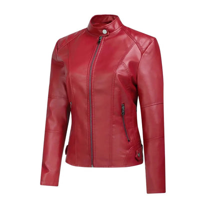 Biker leather jacket for women with asymmetric zipper and modern stand collar Chic and Style