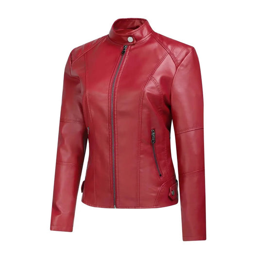 Biker leather jacket for women with asymmetric zipper and modern stand collar Chic and Style