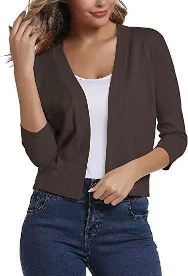 Dames cardigan décontracté avec devant ouvert et manches 3/4 Chic und Stil
