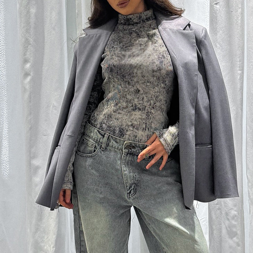 Dames Élégant et ajusté haut à manches longues Chic und Stil