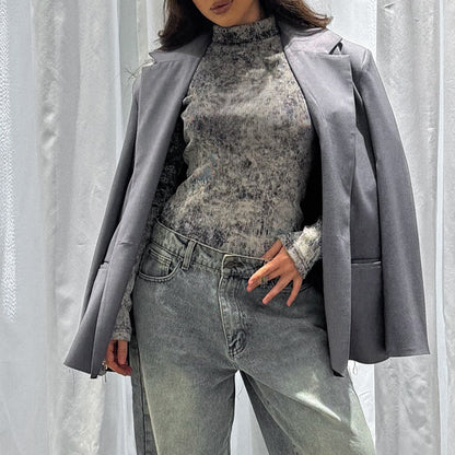 Dames Élégant et ajusté haut à manches longues Chic und Stil