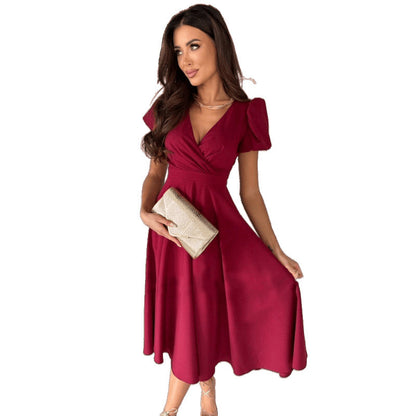 Robe midi A-ligne élégante pour femmes avec doux plis Chic und Stil