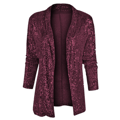Dames Brillante et élégante cardigan en tricot avec paillettes Chic und Stil