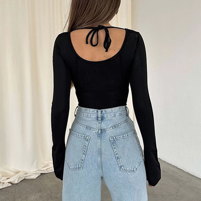 Chemisier à manches longues cropped pour femmes avec des manches en aile élégantes Chic und Stil