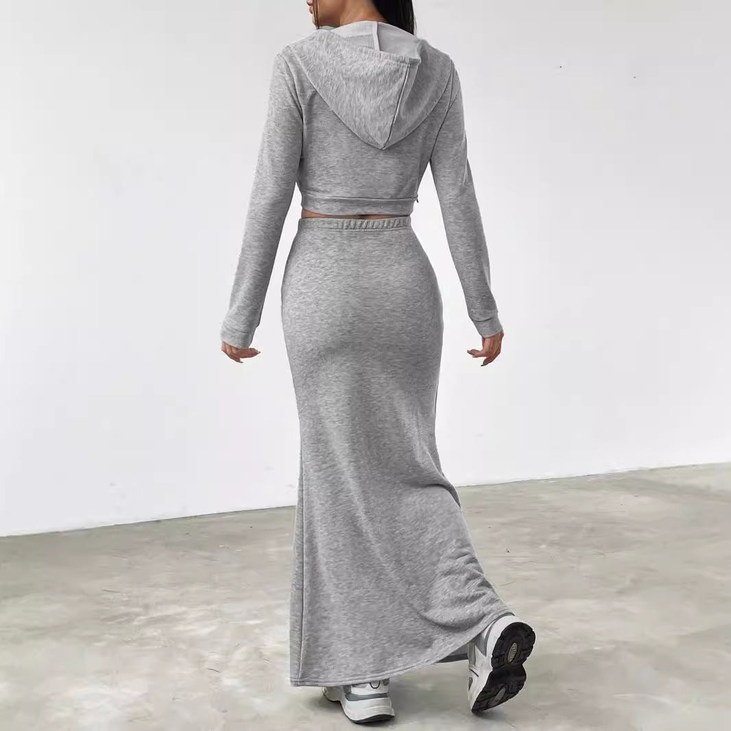 Sweatshirt court élégant pour femmes avec taille haute et jupe maxi Chic und Stil