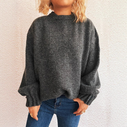 Pull en tricot décontracté pour femme avec col rond large et texture floconneuse Chic und Stil