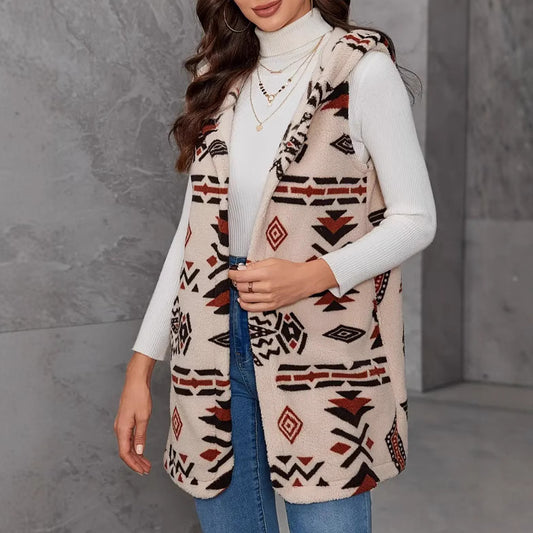 Dames Élégant et confortable gilet en peluche avec motif ethnique Chic und Stil