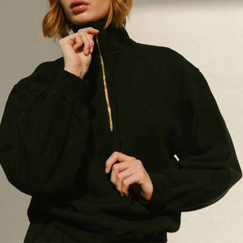 Pull-over zippé décontracté pour femmes avec col montant et coupe large Chic und Stil