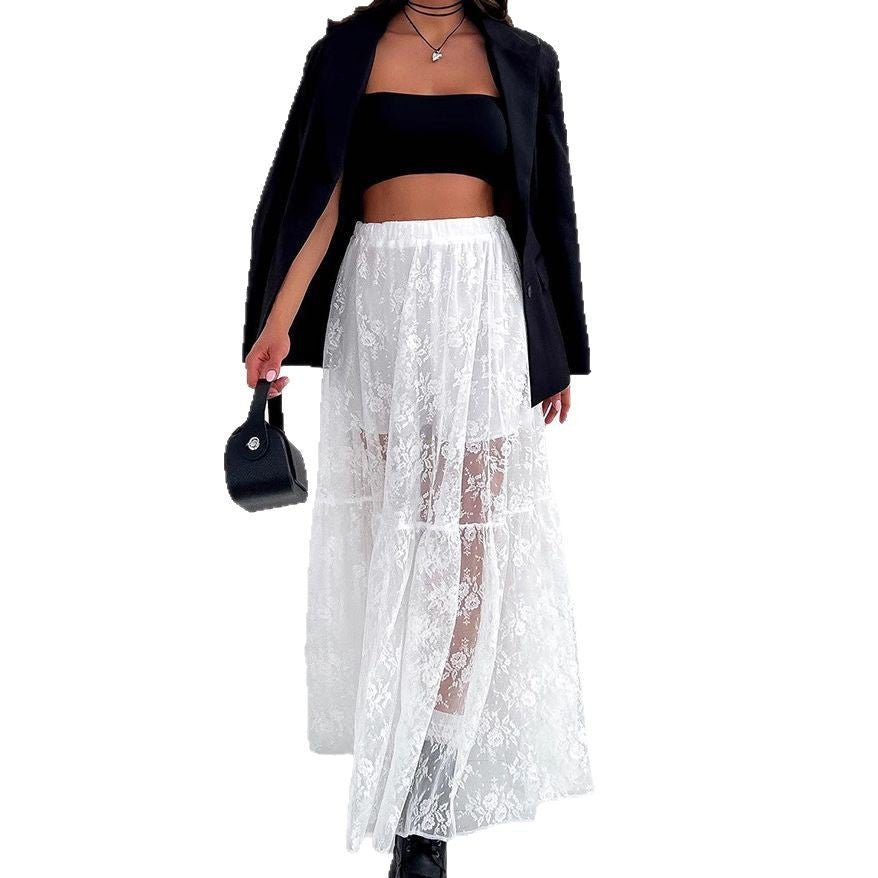 Dames Élégant Jupe Maxi en Dentelle Chic und Stil