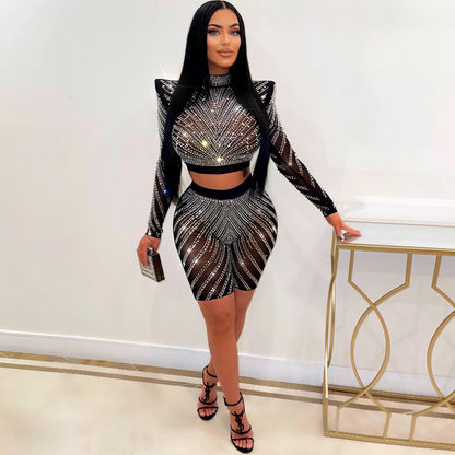 Femmes Robe de fête à paillettes deux pièces Chic und Stil