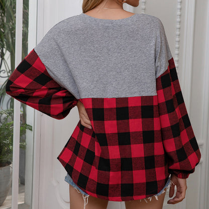 Pull oversized décontracté pour femmes avec motif à carreaux et manches volumineuses Chic und Stil