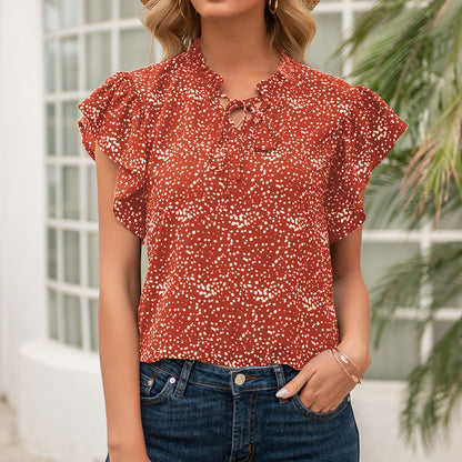 Chemisier femme avec des manches volantées et un motif à pois tissé Chic und Stil