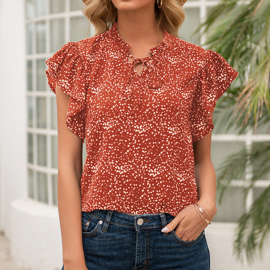Chemisier femme avec des manches volantées et un motif à pois tissé Chic und Stil