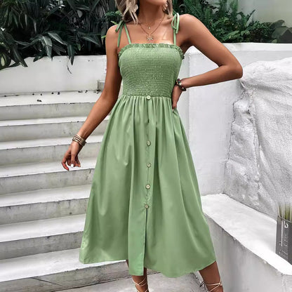 Robe midi pour femmes avec haut élastique et nœud à la taille Chic und Stil