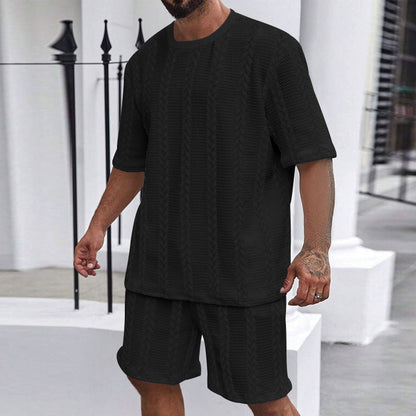 Hommes ensemble en tricot confortable avec haut court et shorts Chic und Stil