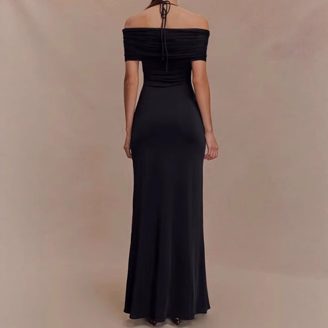 Dames Élégante Robe Maxi avec Design d'Épaule Raffiné Chic und Stil