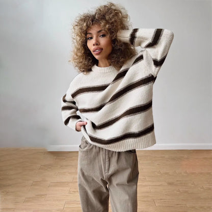 Pull en tricot épais pour femmes avec un motif rayé original Chic und Stil