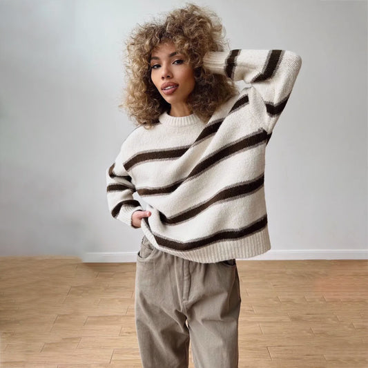 Pull en tricot épais pour femmes avec un motif rayé original Chic und Stil