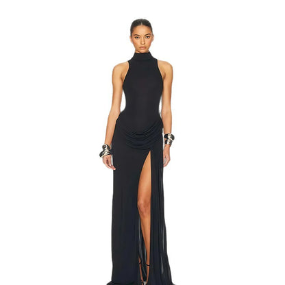 Femmes Robe maxi élégante avec col haut et fente latérale Chic und Stil