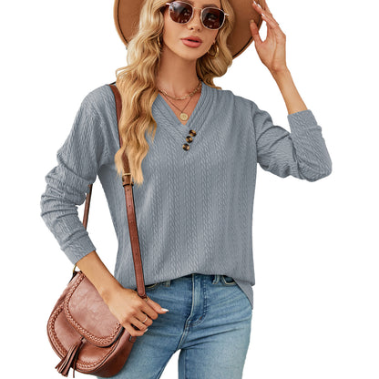 Femme haut en pull V décolleté tendance avec structure Chic und Stil