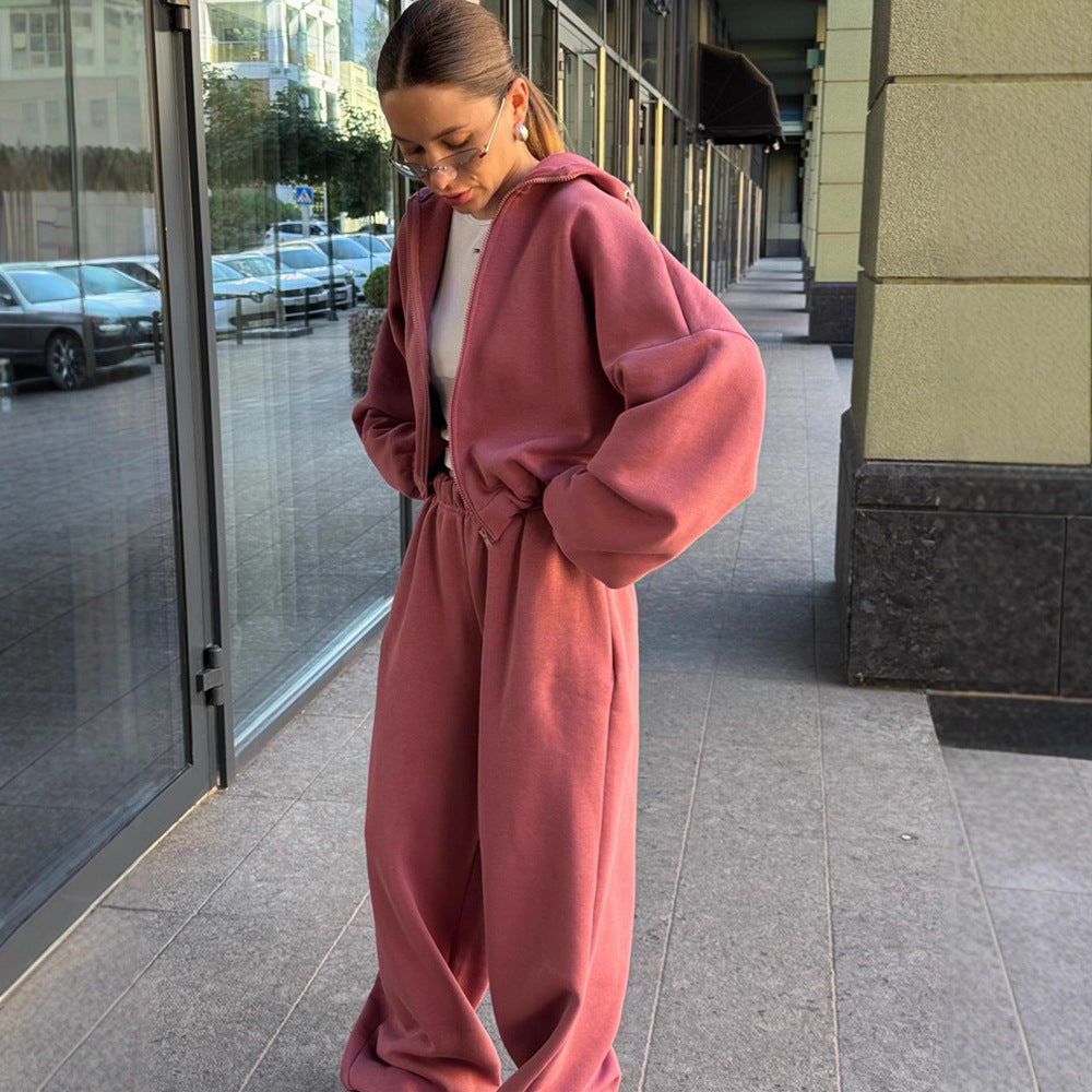 Dames confortable ensemble de training en polaire avec col montant et poignets élastiques Chic und Stil