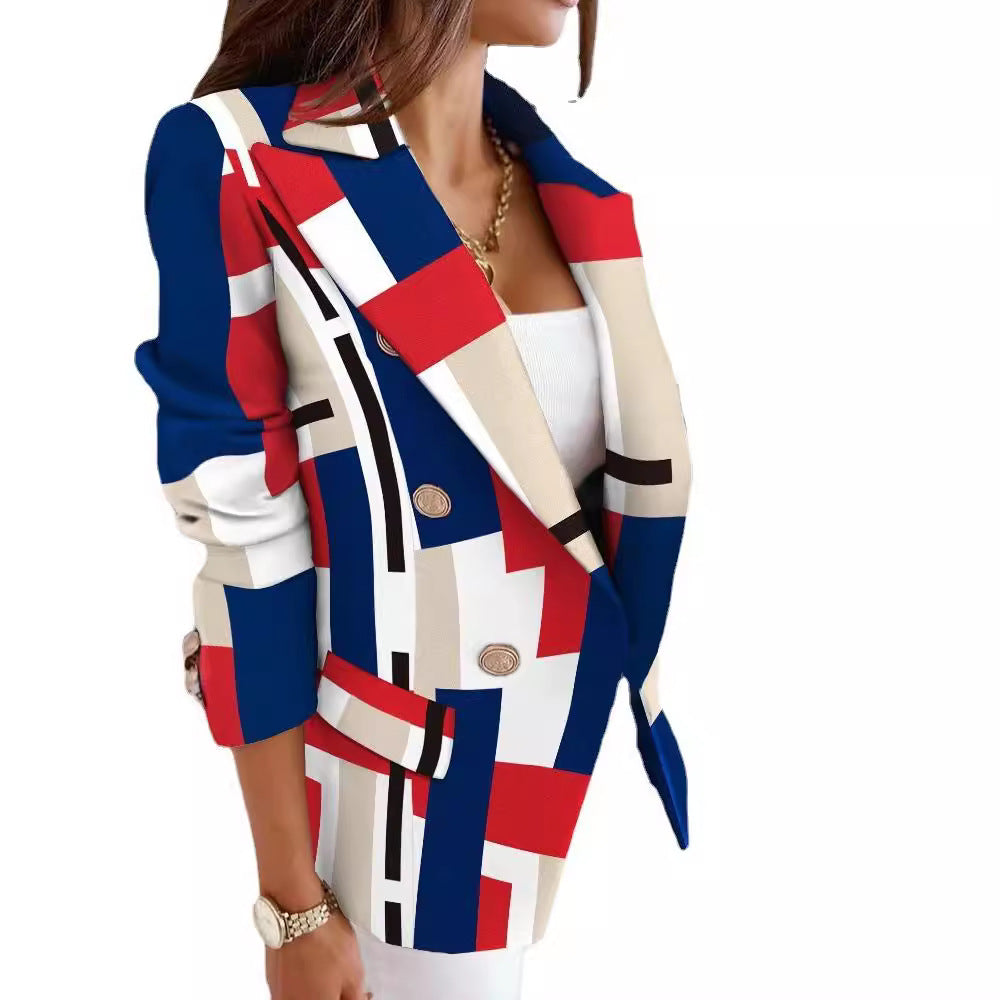 Blazer féminin à la mode avec motif zèbre et double rangée de boutons Chic und Stil