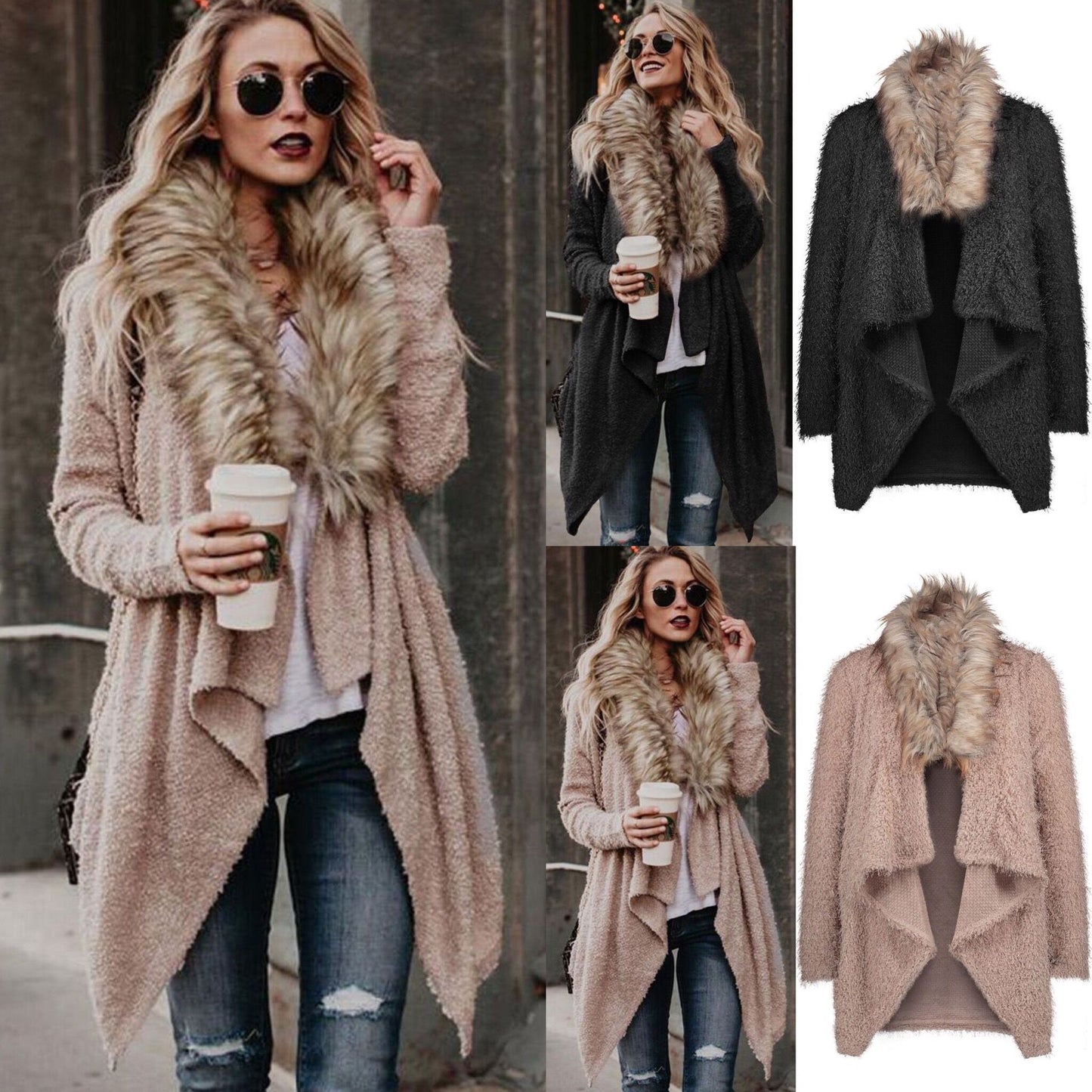 Dames cardigan en peluche avec col en fausse fourrure amovible Chic und Stil
