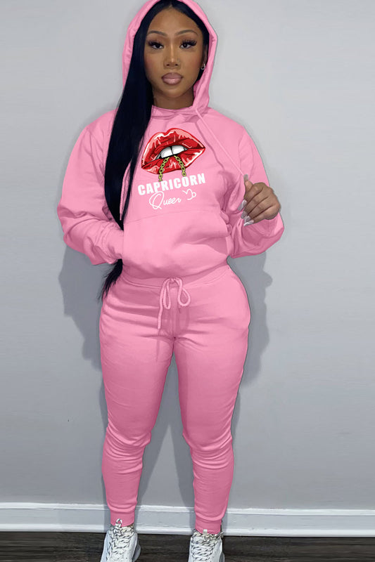 Women's hoodie and jogger pants set with catchy lip pattern Chic and Style