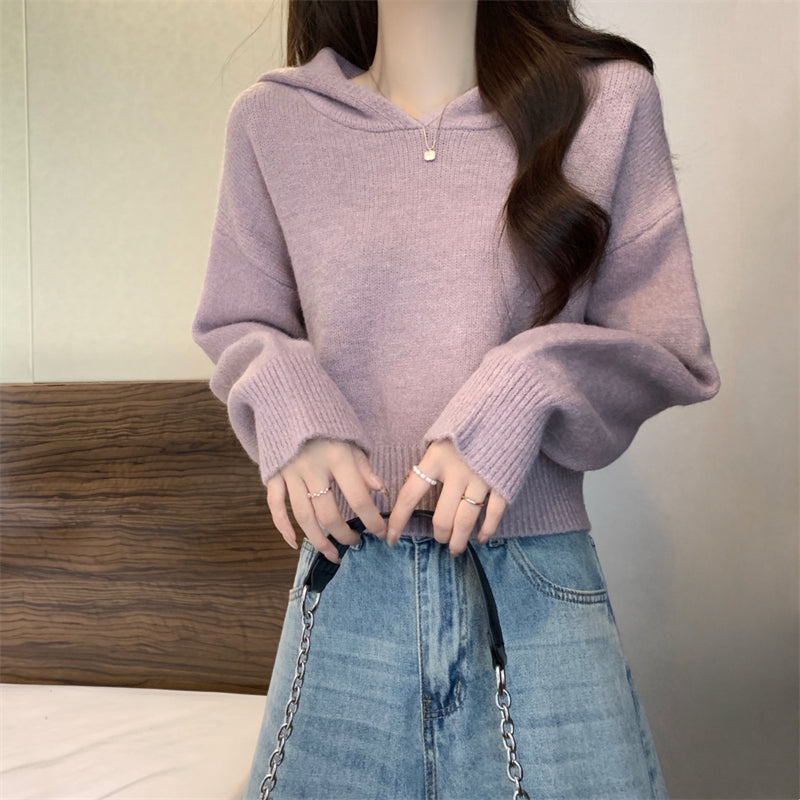 Pull en tricot décontracté à capuche pour femmes avec des manches amples Chic und Stil