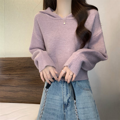 Pull en tricot décontracté à capuche pour femmes avec des manches amples Chic und Stil