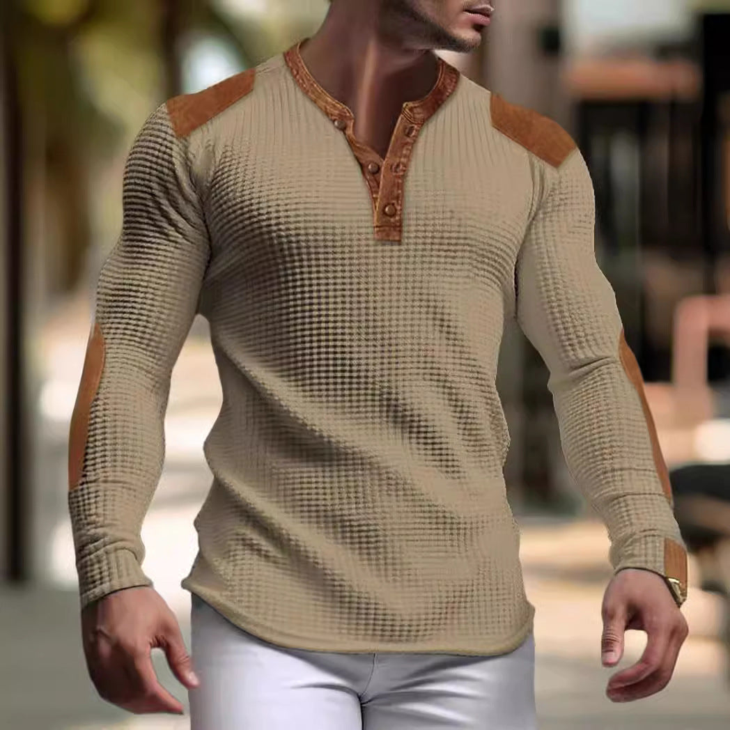 Chemise Henley à manches longues pour hommes avec tissu texturé et détails contrastants Chic und Stil