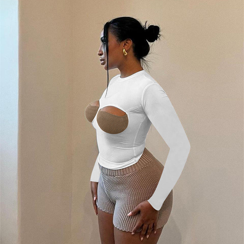 Dames Cut-Out Manches Longues Body Chic und Stil