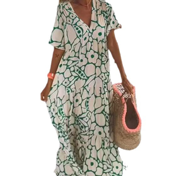 Dames Robe Maxi Florale Fluid Chic und Stil