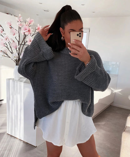 Pull en tricot surdimensionné pour femmes avec design à trous texturé et coupe décontractée Chic und Stil
