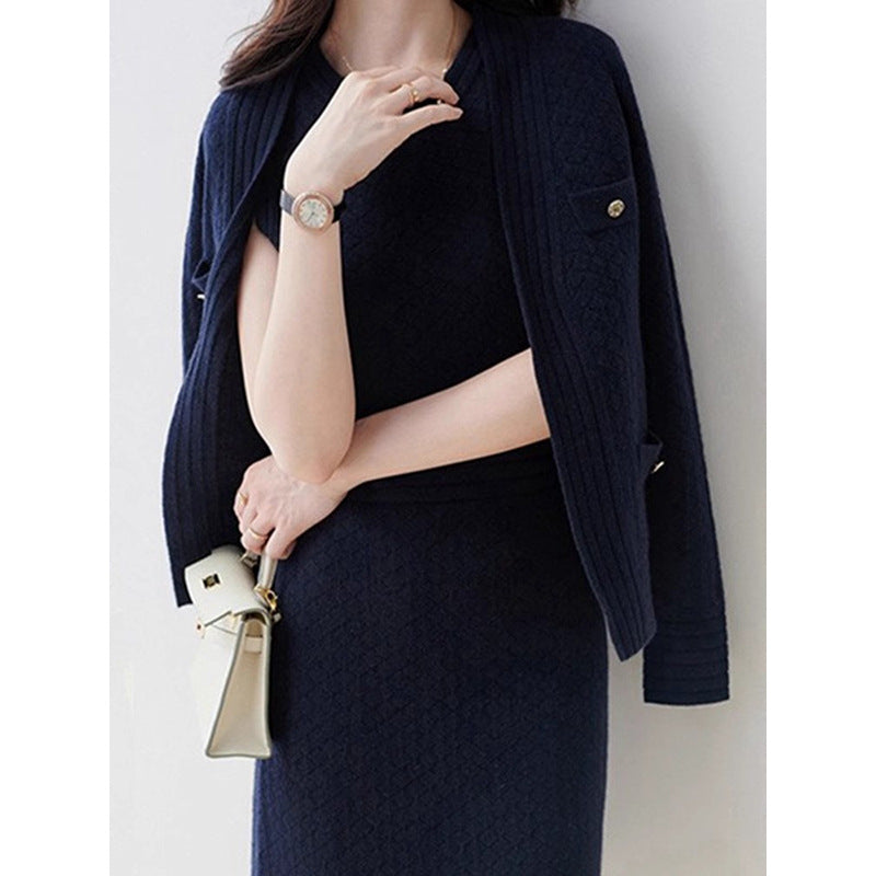 Ensemble robe en maille texturée et cardigan pour femmes Chic und Stil