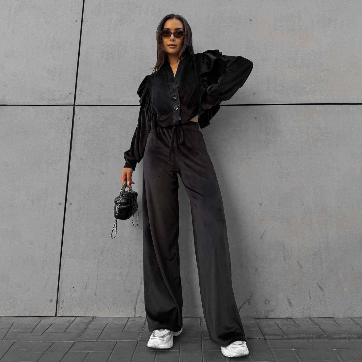 Dames Ensemble Lounge Confortable avec Détails Volants Chic und Stil