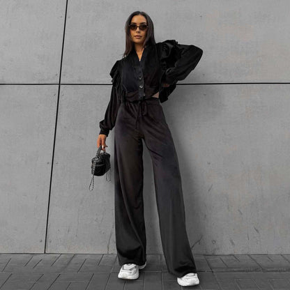 Dames Ensemble Lounge Confortable avec Détails Volants Chic und Stil