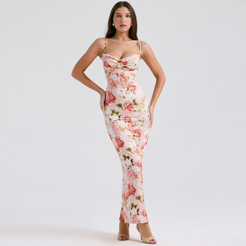 Dames Élégant Floral Bodycon Maxi Robe Chic und Stil 1751348894