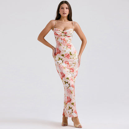 Dames Élégant Floral Bodycon Maxi Robe Chic und Stil 1751348894