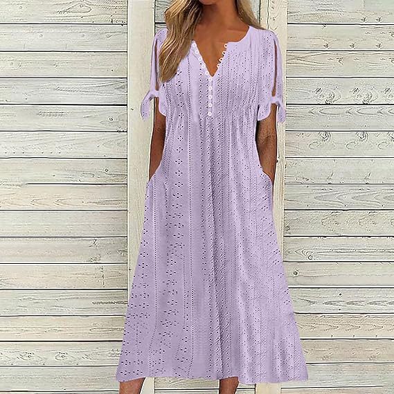 Robe midi aérienne pour femmes avec des motifs en trou décoratifs et des poches pratiques Chic und Stil