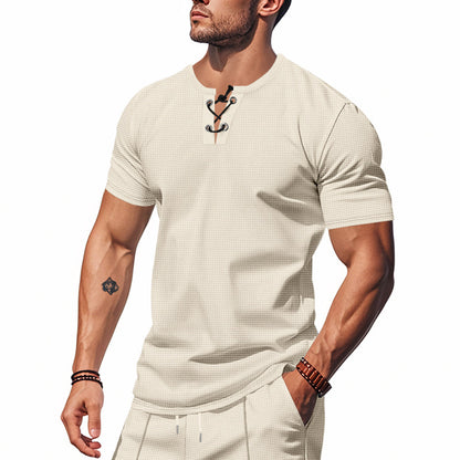 Chemise Henley à manches courtes pour hommes avec lacets décoratifs Chic und Stil