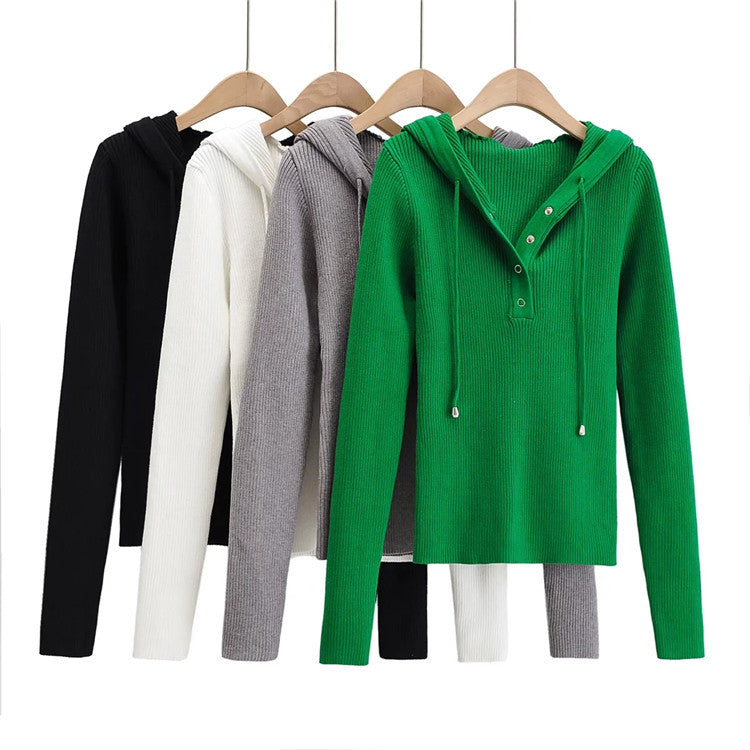 Pull en tricot décontracté pour femmes avec capuche et boutons Chic und Stil