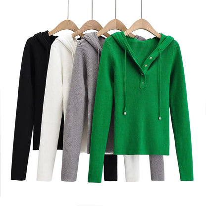 Pull en tricot décontracté pour femmes avec capuche et boutons Chic und Stil