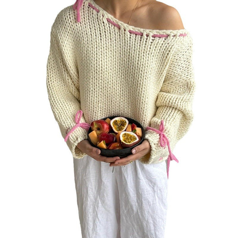 Pull décontracté pour femmes avec épaule dénudée et ceinture décorative à nouer Chic und Stil
