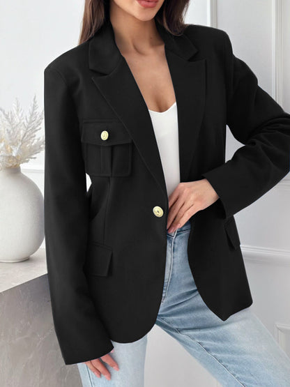Dames Blazer à la mode avec poches brodées et élégante patte de boutonnage Chic und Stil